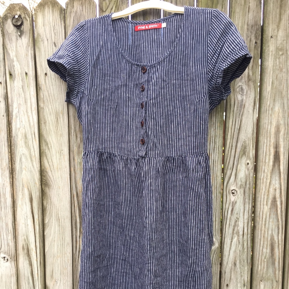 Pyne & Smith medium new version indigo stripe with back tie